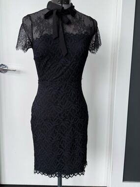 Sandro Paris Black Lace Bow-Neck Mini Dress